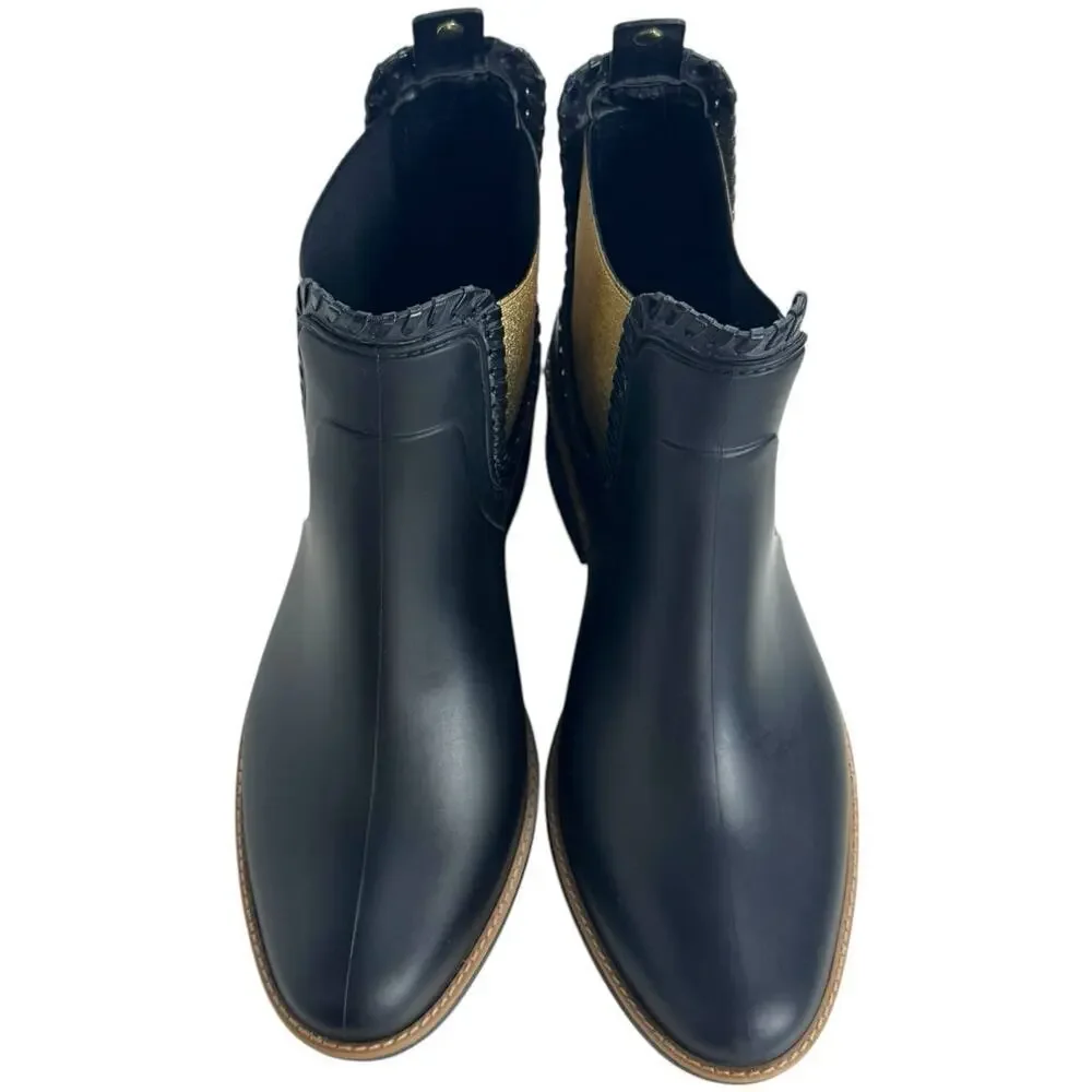 NWB Jack Rogers Ellie Pull On Block Heel Ankle Rain Boots Black Women's Size 9M